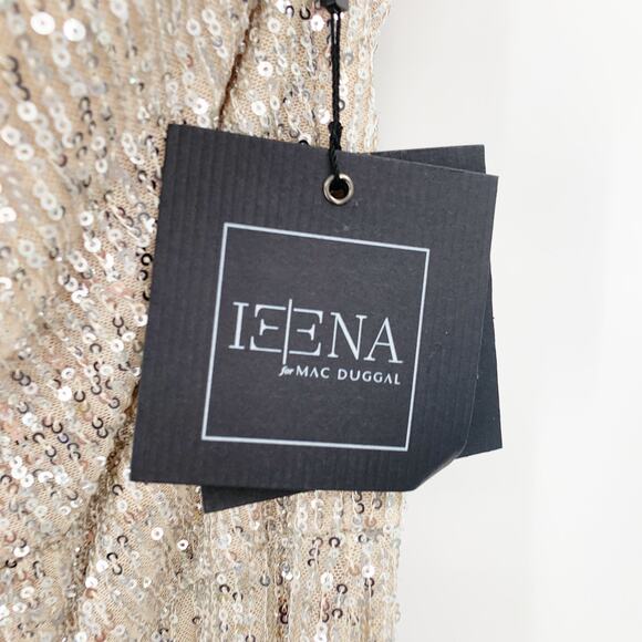 MAC DUGGAL Dress Size 8 Evening Gown Sequin Silver Cream NEW One Shoulder Puff - Picture 3 of 8